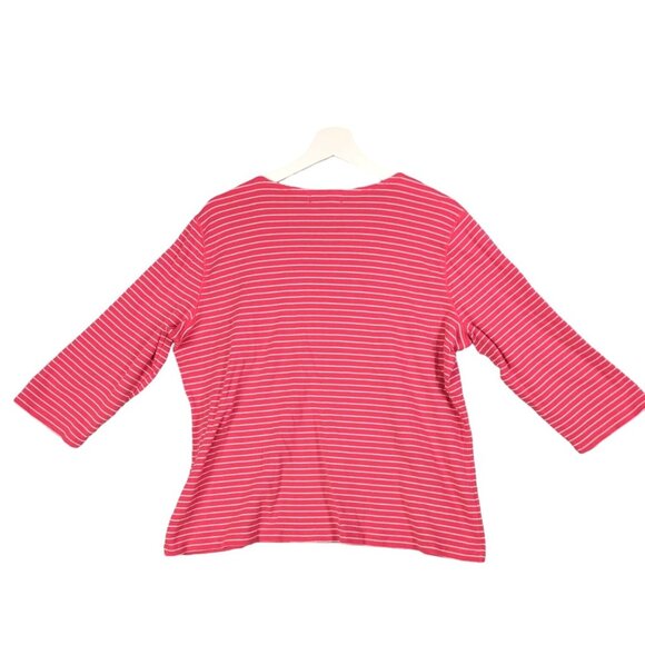 CHAPS RALPH LAUREN Stripe Tie Neck Top Womens Size 2X Coral Nautical Long Sleeve - Picture 2 of 8